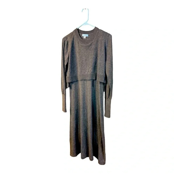 Calvin Klein Wool Blend Two Piece Sweater Dress in Soft Brown Women’s Si… - Picture 4 of 9